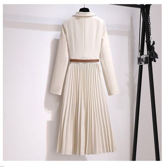 Thin Splicing Pleated Skirt Suit