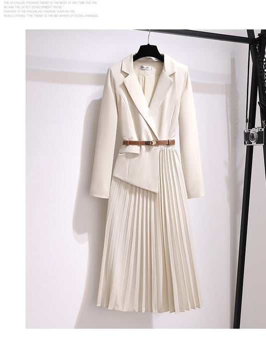 Thin Splicing Pleated Skirt Suit
